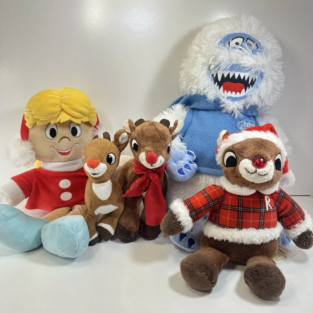 Lot of 5 Rudolph the Rednosed Reindeer Plush/Frosty Bumble Snowman Christmas
